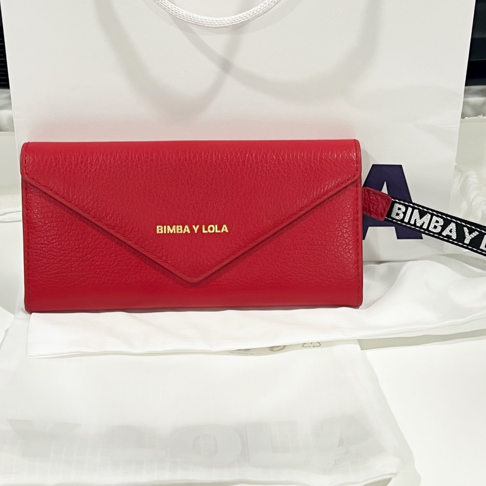 BIMBA Y LOLA RED LEATHER FLAP WALLET